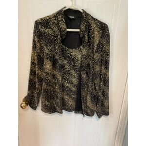 Lindor Petite 2 Piece Jacket Tank Set Womens L/G Gold Black Excellent Metallic